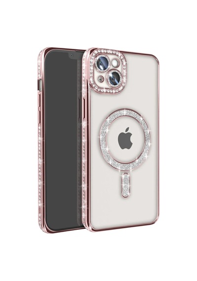 Apple İphone Uyumlu 15 Kılıf Joke Simli Magneticsafe Kılıf - Pembe Çok Renkli