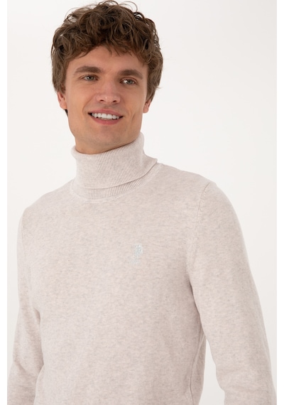 U.S. Polo Assn. Erkek Slim Fit Boğazlı Yaka Taş Basic Kazak 50288884-VR225