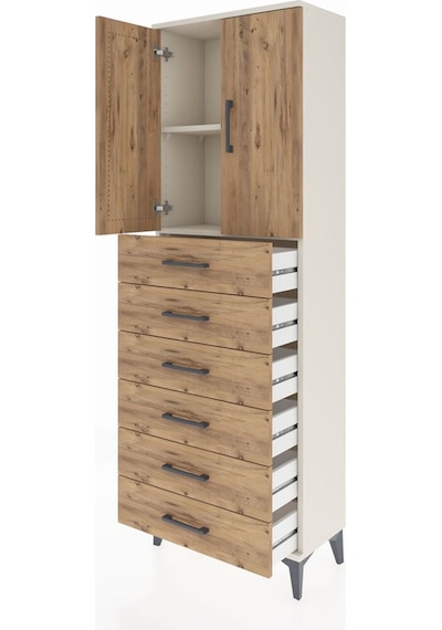 Arges Dolap 2 Raflı 6 Çekmeceli 2 Kapaklı 60x30x182 Aytaşı-çam Aytaşı