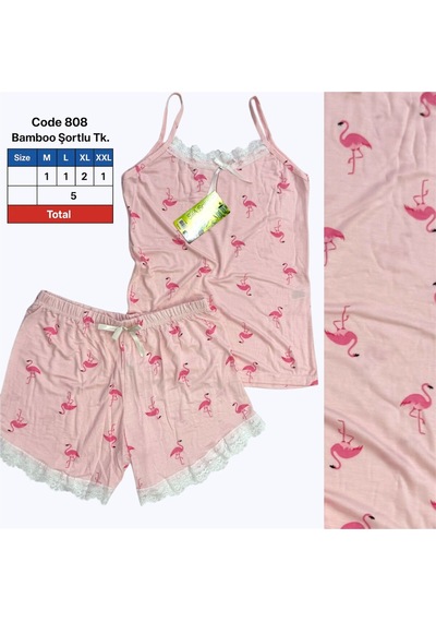 Belpa Sıla Sella Bamboo Kadın Şortlu Pijama Takımı Askılı Dantel Detaylı Çok Renkli