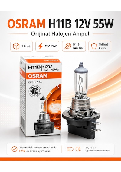 Osram H11b 12v 55w  Halojen Ampul Tekli Far Sis Ampulü