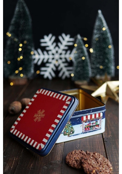 Winter Desenli 2'li Metal Saklama Kabı Seti, 1,9 Lt + 1,1 Lt