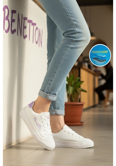 United Colors Of Benetton Beyaz Pudra Bağcıklı Kadın Sneaker Bnı-10102 Z Beyaz - Pudra