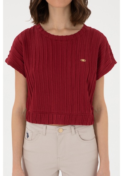 U.S. Polo Assn. Kadın Vişne Crop Bisiklet Yaka Tişört 50300801-VR223
