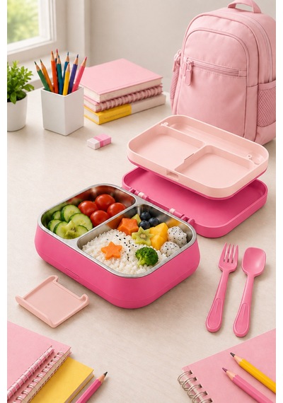 Emilahome Happii Beslenme Kabı Çelik Bölmeli Sızdırmaz Pembe - 865593897 Pembe