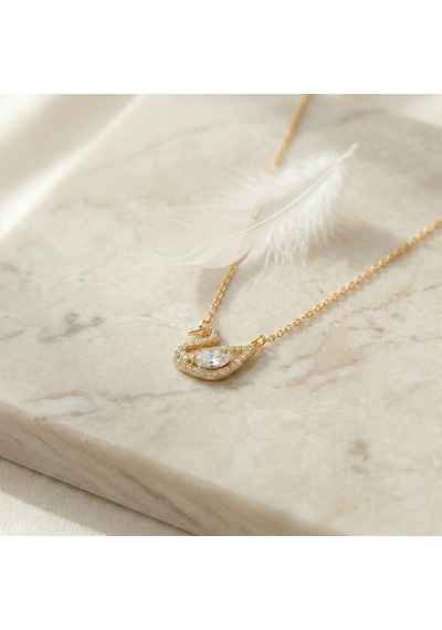 925 Ayar Gümüş Beyaz Taşlı Gold Kuğu Kolye Gold