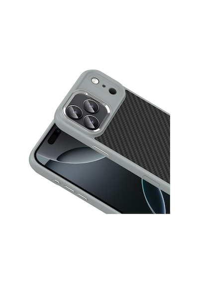 Apple Uyumlu iPhone 17 Pro Kılıf M-safe Şarj Özellikli Karbon Fiber Görünümlü Zore Truva Silikon Kapak Siyah