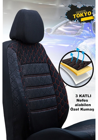Fiat Strada Uyumlu Kırmızı Oto Koltuk Kılıfı Tam Takım Ön Arka Araç Koltuk Kılıfı Kırmızı
