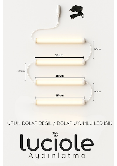 Led Bar Aydınlatma Seti 4 Lü 35cm Amber Işık Şeffaf Kablo Tak Çalıştır Anahtarlı