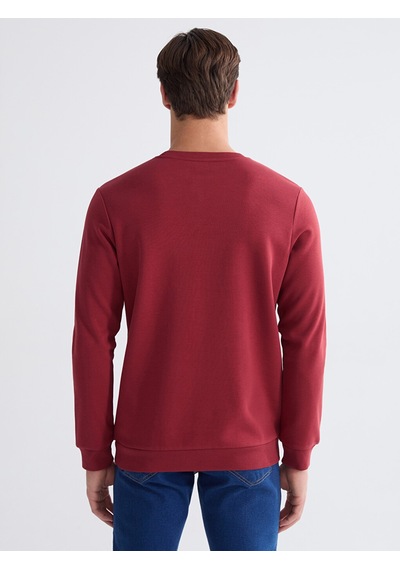 Lcwaıkıkı Basic Bordo Bisiklet Yaka Erkek Kalın Sweatshirt