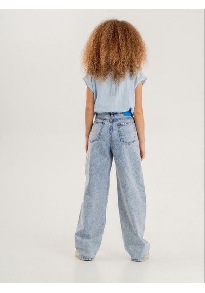 Zekids Kız Çocuk Paçası Varak Detaylı Denim Pantolon-13916-mavi Mavi
