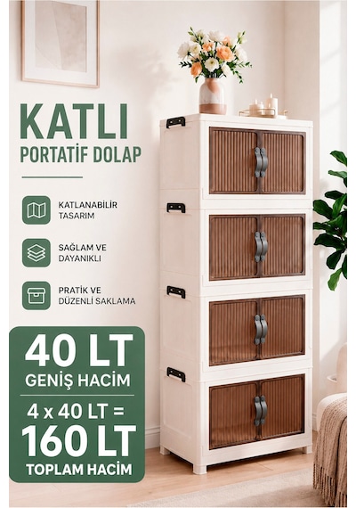 4'lü Portatif İstiflenebilir Organizer Mıknatıslı Kapaklı Dolap - Sert Plastik Mutfak Banyo Dolabı Renkli