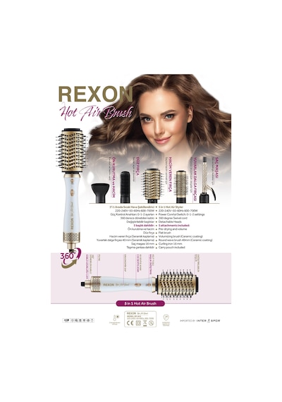 Rexon 5 in1 Hot Air Brush Saç Şekillendirme Fırçası