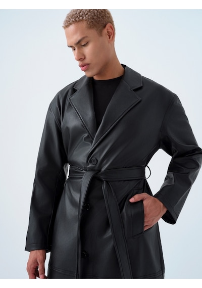 Regular Fit Erkek Trenchcoat Siyah