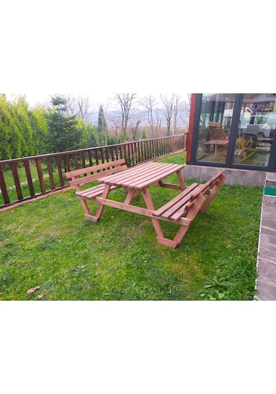 Şen Mobilya Ahşap Ormancı Bahçe Masası Piknik Masası 6 Kişilik P20 Maun
