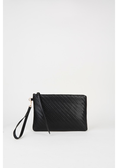 Vivaq Kadın Bellis Örgü Siyah Astarlı Suni Deri Bilek Askılı Portföy El Ve Clutch Çanta SİYAH