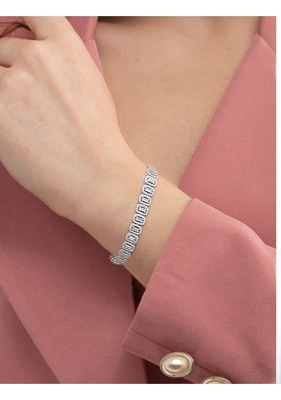 Brezza Lusso Jewelry Baget Pırlanta Işıltılı Su Yolu İthal Kadın Gümüş Bileklik