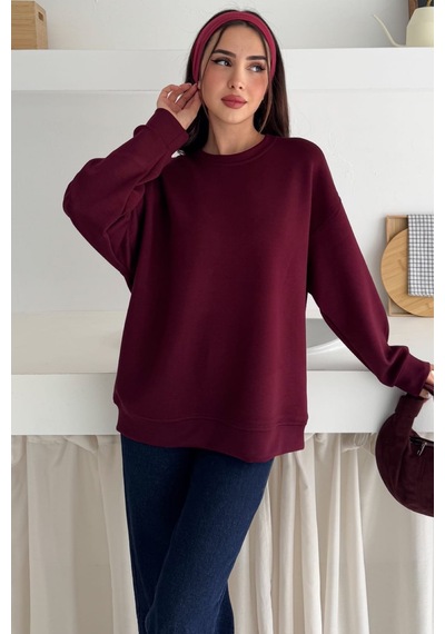 Femelle Bordo Modal Kumaş Basic Sweatshirt