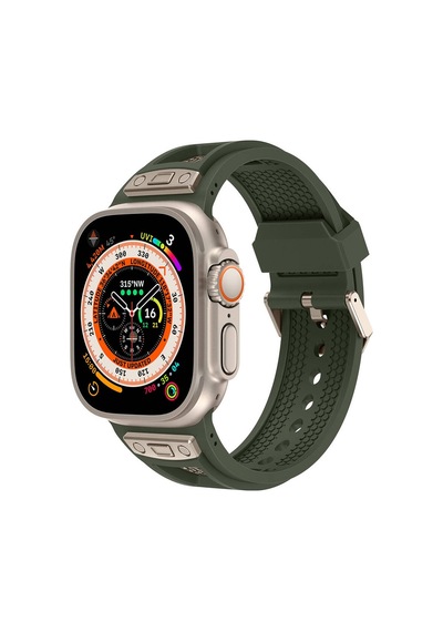 Watch Ultra 49mm Krd-117 Hava Alabilen Delikli Metal Süslemeli Desenli Silikon Kordon