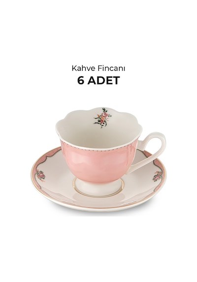 Emsan Romance 6 Kişilik New Bone Kahve Fincan Takımı Pembe 90 Ml Görseldeki Renk
