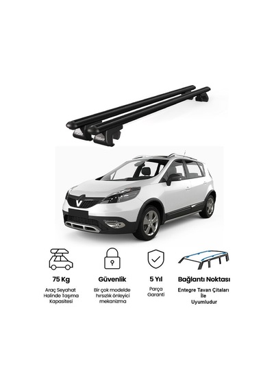 Venüs Renault Grand X Mod 2012-2016 Uyumlu Siyah Ara Atkı Port Bagaj Tavan Barı