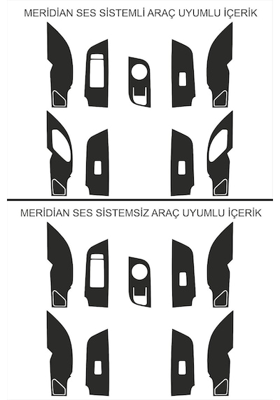 Togg T10x İle Uyumlu İç Trim Folyo Kaplama Set, Mat Karbon Siyah Meridian Ses Sistemsiz Araçlar Standart