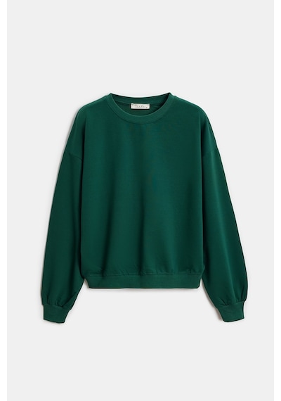 Sââde Kadın Oversize Bisiklet Yaka Basic Casual Sweatshirt Yeşil