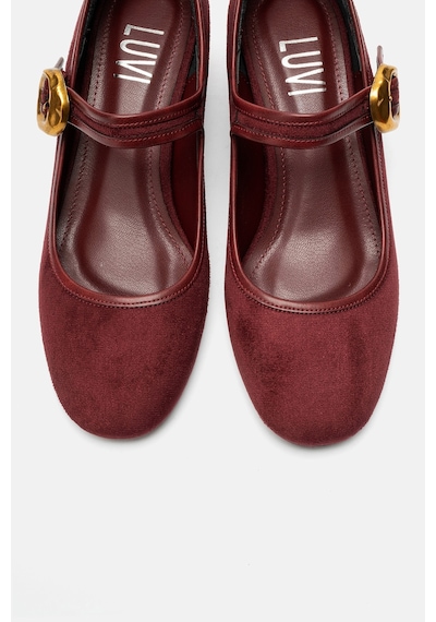 Luvi Shoes Merel Bordo Süet Kadın Kalın Topuklu Ayakkabı