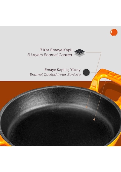 Lava Döküm Yuvarlak Sahan Döküm Demir Yekpare Çift Kulplu Çap Ø 16cm. Turuncu Genel