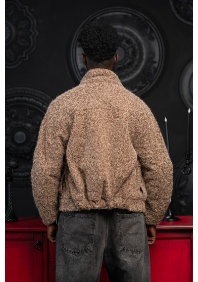 Akçaylar Oversize Crop Model Yan Cepli Astarlı Kırçıllı Mont Kahverengi