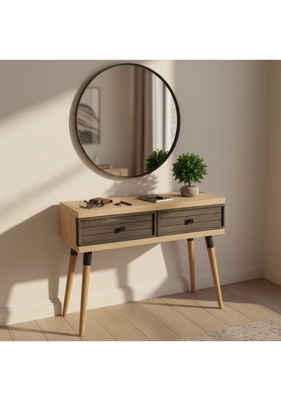 Mobenta Stria Entry: Modern Masif Dresuar 2 Çekmeceli Antre Konsolu - 120x31 Bz-an Krem-antrasit