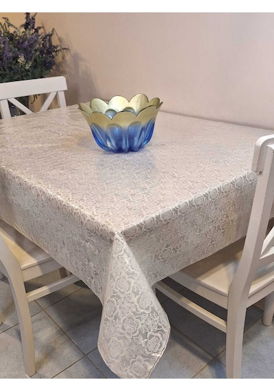 Ithal Pvc Muşamba - Desenli Silinebilir Masa Örtüsü 07iz04 Bej