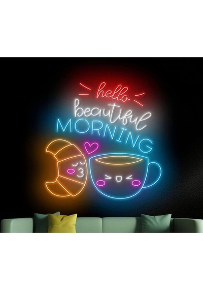 Hello Beautiful Mornıng Yazılı Ve Şekilli Neon Tabela Çok Renkli