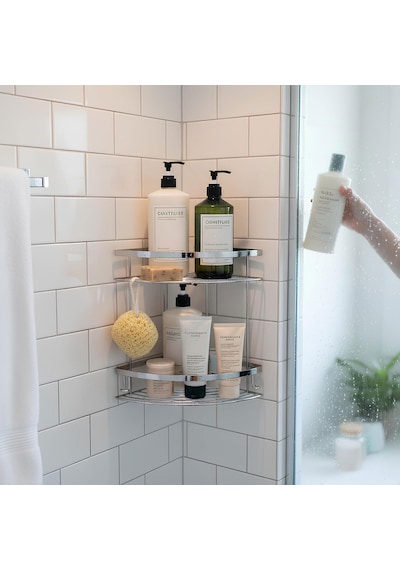 İki Katlı Krom Şampuanlık 18x18 Cm Paslanmaz Banyo Rafı Duş İçi Köşe Düzenleyici Organizer Diğer