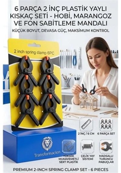 Mey İthalat 6 Parça 2 İnç Plastik Yaylı Kıskaç Seti - Hobi, Marangoz Ve Fon Sabitleme Mandalı 723186