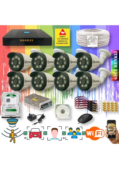 8 Kameralı Gece Renkli Yapay Zekalı Turbohd Set 3908w-9008
