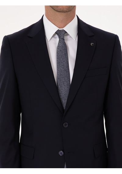 Cacharel Lacivert Slim Fit %100 Yün Mono Yaka Basic Takım Elbise