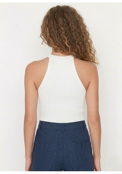 Neden Tekstil Kadın Fitilli Halter Yaka Crop Bluz - Beyaz