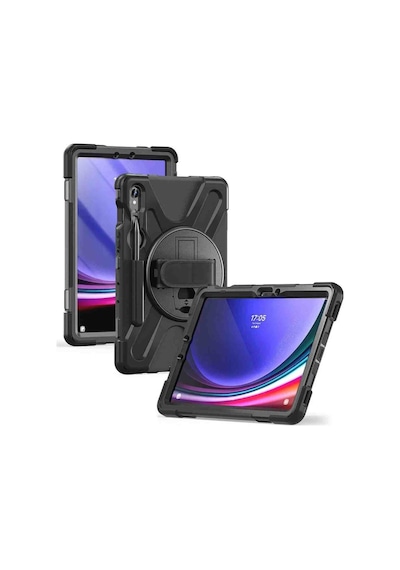 Galaxy Tab S9 Fe Plus X610 Uyumlu Defender Askılı 360 Dönebilir Standlı Zırh Tablet Koruyucu Kılıf Arka Kapak