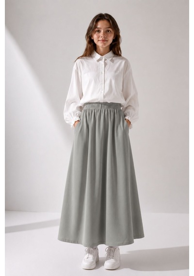 Angel&co. Girls Clothing Modest Uzun Kız Çocuk Mevsimlik Etek- Adaçayı Grisi - 791131271 Adaçayı Grisi