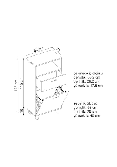 Çamaşır Sepetli Banyo Dolabı, Çok Amaçlı Dolap 60 Cm, Roomart Atlantik Çam - Beyaz Çamaşır Sepetli Banyo Dolabı, Çok Amaçlı Dolap 60 Cm, Roomart Atlantik Çam - Beyaz