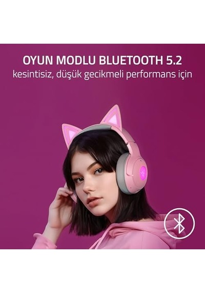Kraken Kitty V2 Bt - Kitty Kulaklı Kablosuz Bluetooth Rgb Kulaklık Bluetooth 5.2, Triforce 40 Mm Sü