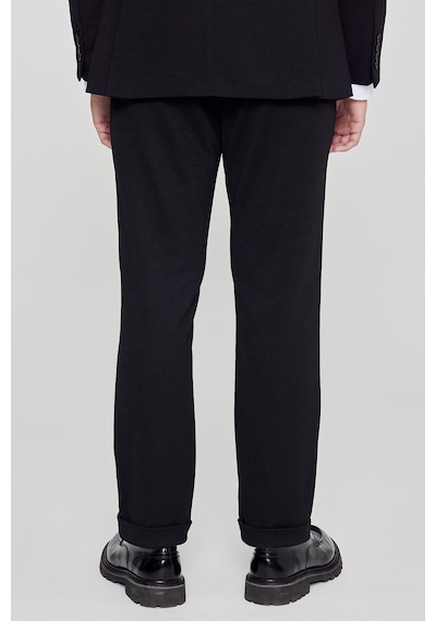 AC&Co / Altınyıldız Classics Erkek Sıyah Slim Fit Dar Kesim Mono Yaka Beli Bağlamalı Kapak Cepli Esnek Takım Elbise Siyah