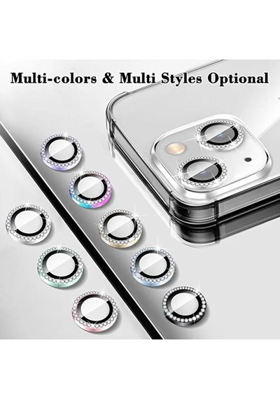 İphone 13/13 Mini İle Uyumlu Yüksek Kalite Parlak Elmas Desenli Taşlı Gümüş Özel Tasarım Kamera Lens Koruyucu İdb-91