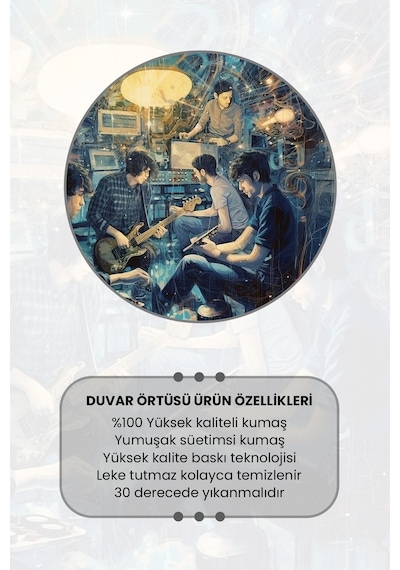 Müzik Grubu Desenli Duvar Halısı Duvar Örtüsü Tapestry Süet Dokulu Kumaş