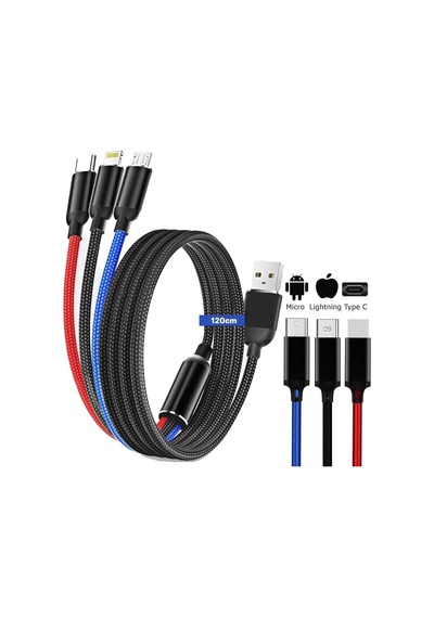 5 Adet 3ü1 Arada Usb Typec Micro Lightning Şarj Ve Veri Aktarım Kablosu 1,2 M