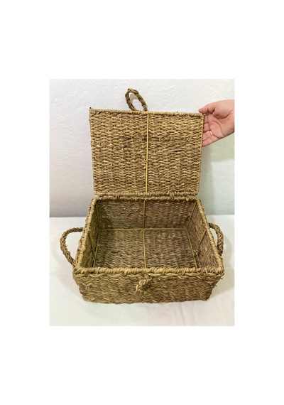 3 Lü Kapaklı Hasır Sepet Organizer Kahverengi
