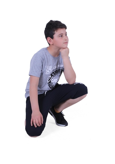Fyk Kids Custom Yazı Baskılı Erkek Çocuk Yazlık Takım Melanj Gri