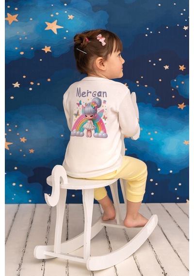 Pia Baby İsme Özel Kız Çocuk Pijama Takımı %100 Pamuk Penye İsim Baskılı Kişiye Özel Çocuk Pijaması 10847p14pi Krem