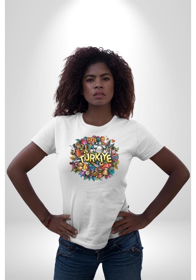 Turkiye Özel Karakterleri Unisex Unisex Beyaz Organik Baskılı T-shirt Penye Yüksek Kalite Beyaz